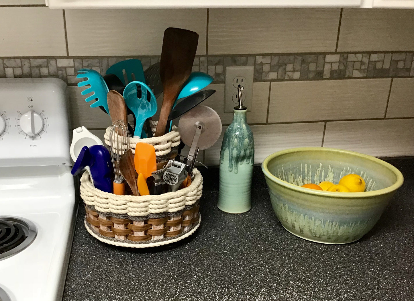 Double Utensil Lazy Susan--Cottage Grey