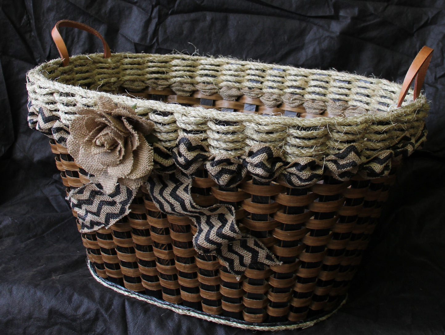 Laundry Basket burlap ribbon w/flower-Shabby Chic