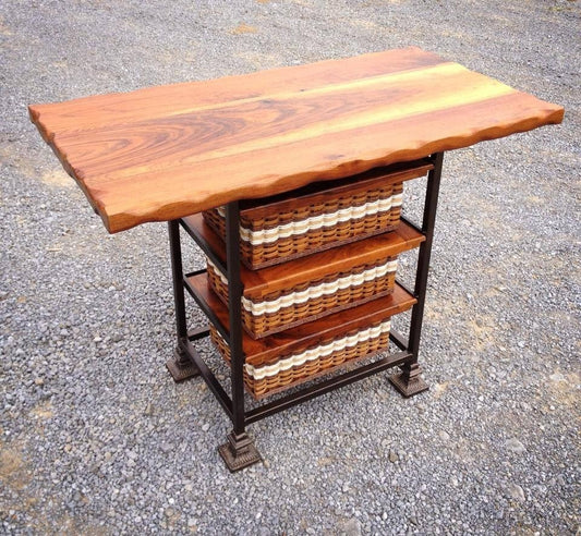 Island-Black Walnut 24x48 with metal square steel powder coated frame and Three Basket Drawers