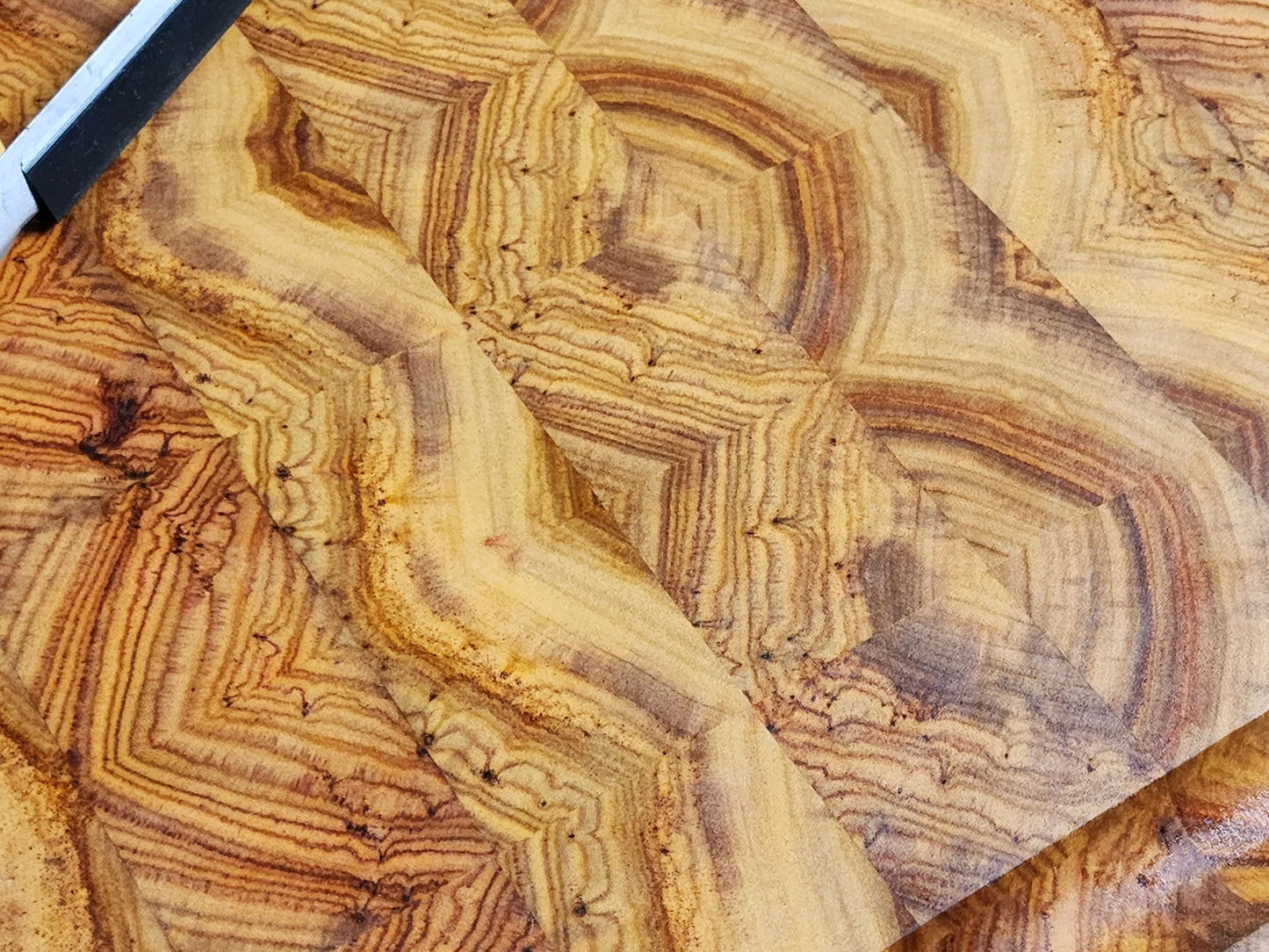 Cutting board-End Grain Canary Wood w/blood trail