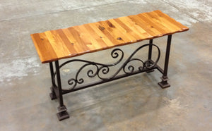 Bench--18x48 mahogany wained edge wrought iron bench