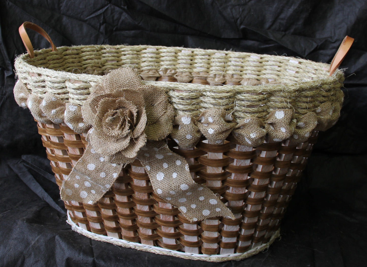 Laundry Basket burlap ribbon w/flower-Shabby Chic