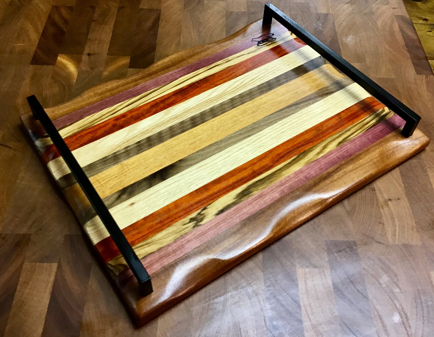 Charcuterie Board-Exotic Wood Stripes w/handle