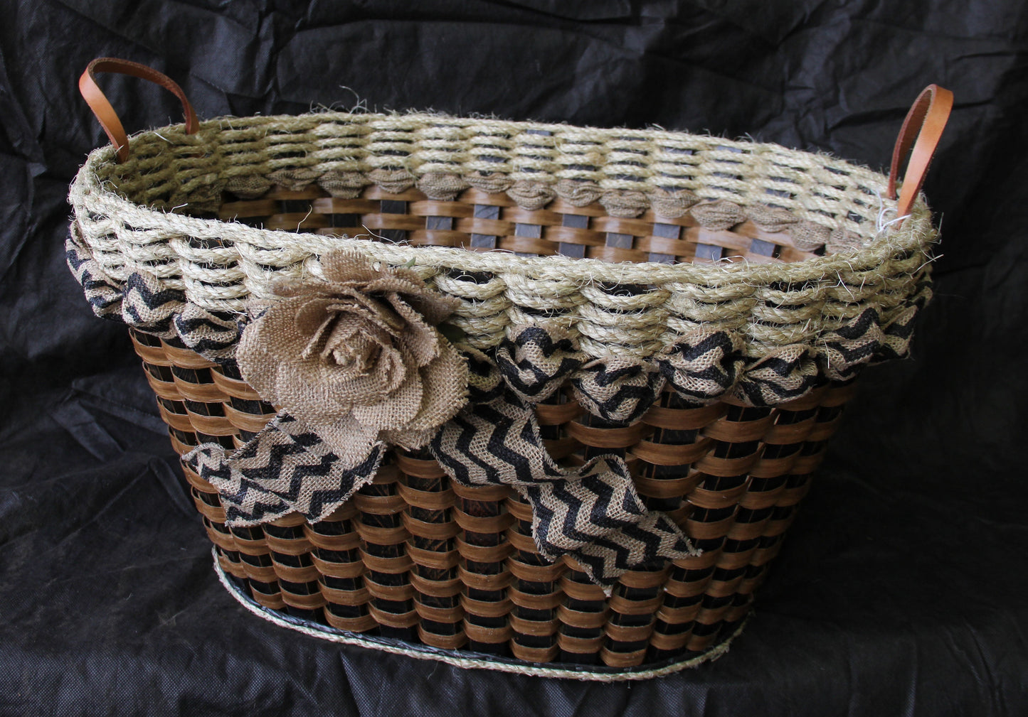 Laundry Basket burlap ribbon w/flower-Shabby Chic