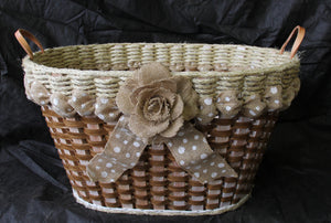 Laundry Basket burlap ribbon w/flower-Shabby Chic