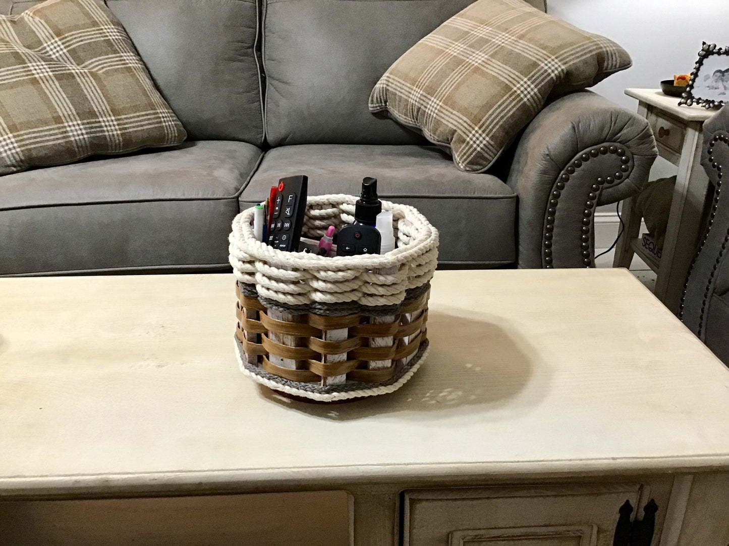 Remote Lazy Susan Basket--Cottage Grey