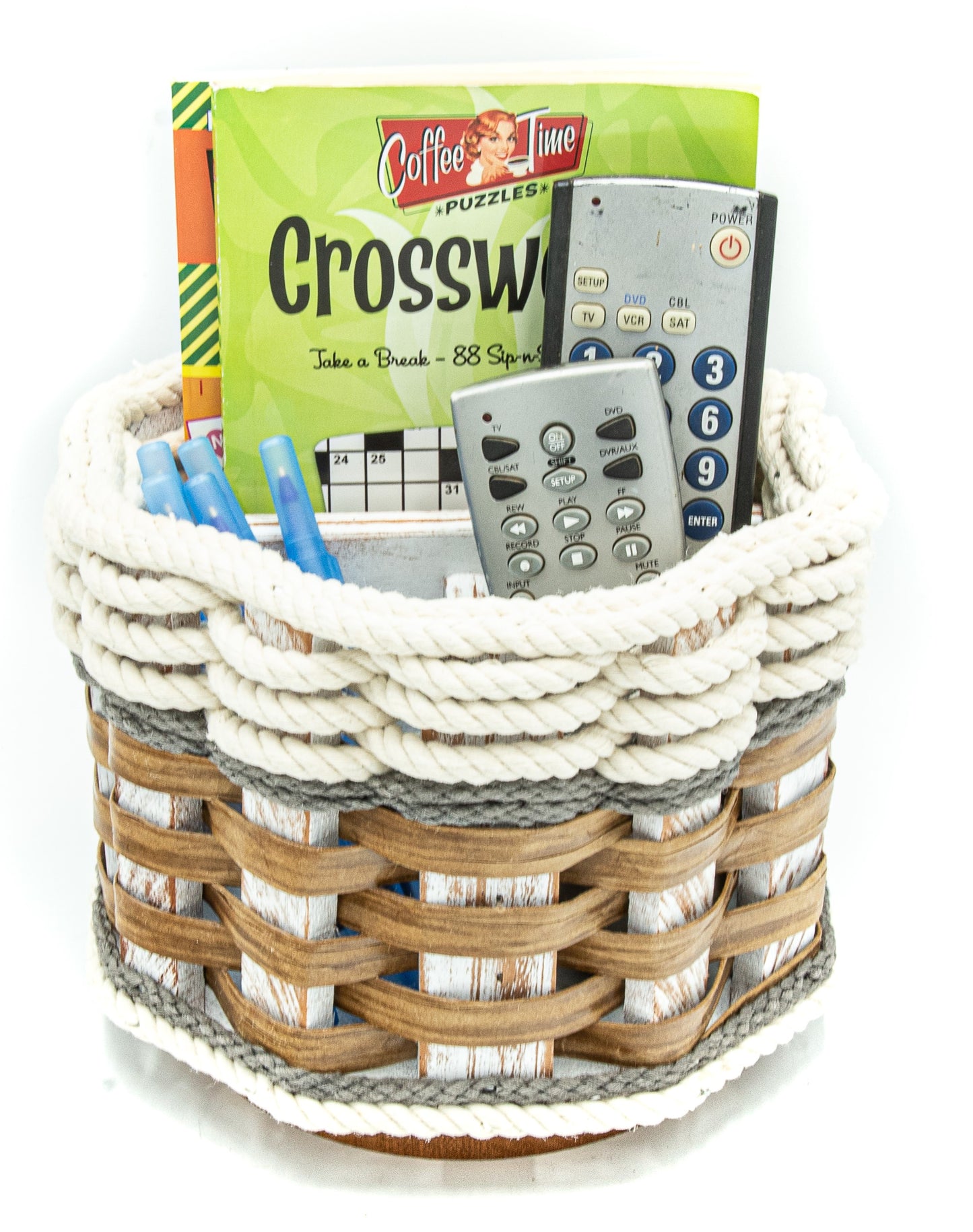 Remote Lazy Susan Basket--Cottage Grey