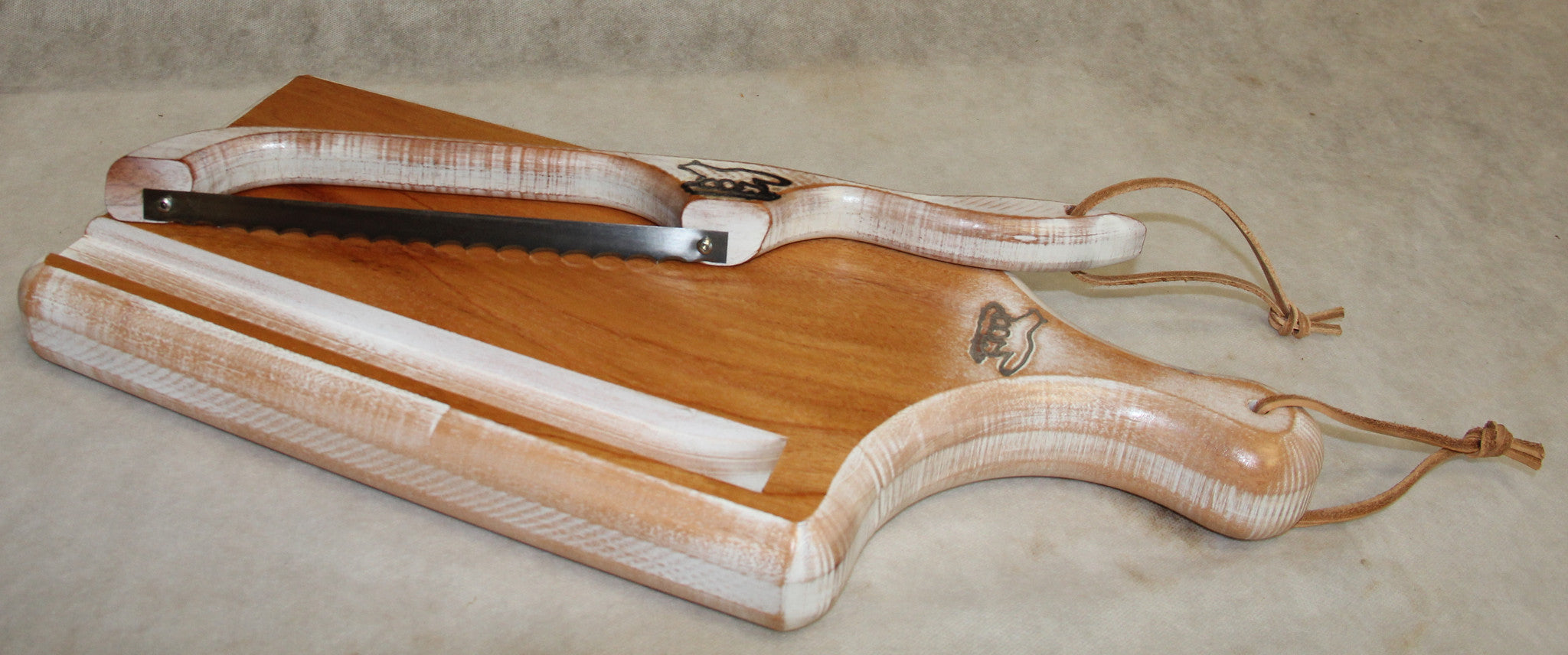 Cutting Board-Farmhouse Mahogany Board w/handle and Bow Knife